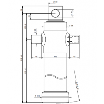 Teleskopski cilinder 2 stopnje 6 ton 995mm z luknjo 3026F